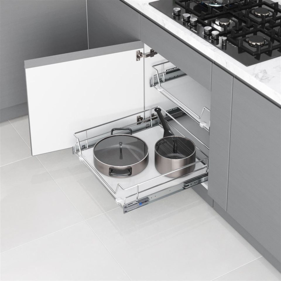 Ahşap Tablalı Bağımsız Tls. Raylı Çekmece 60 cm (Frenli) Krom