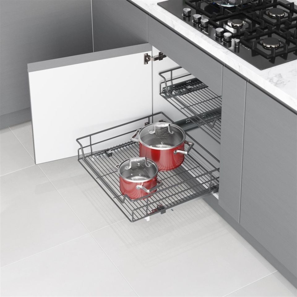 Bağımsız Çift Açılım Tandem Raylı Çekmece 60 cm (Frenli) Antrasit