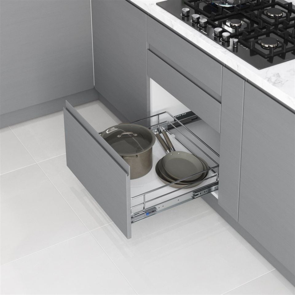 Ahşap Tablalı Kpğ. Mnt. Tls. Raylı Çekmece 60 cm (Frenli) Krom