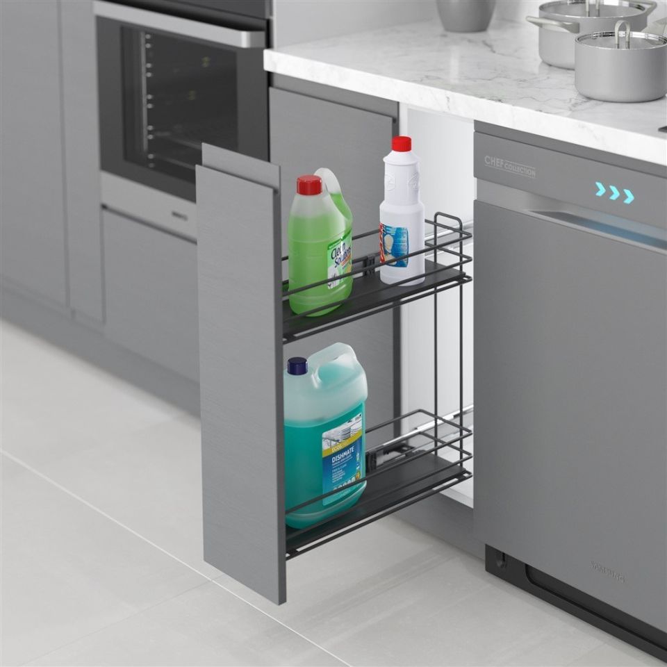 Ahşap Tablalı Yandan Raylı Deterjanlık - 16 cm (Frenli) Antrasit