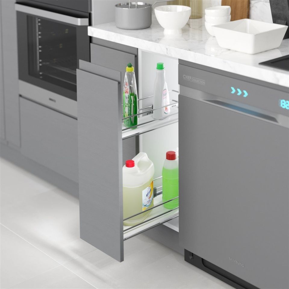 Ahşap Tablalı Tnd.Raylı Dtrj.Tek Açılım Sol-475 mm Krom