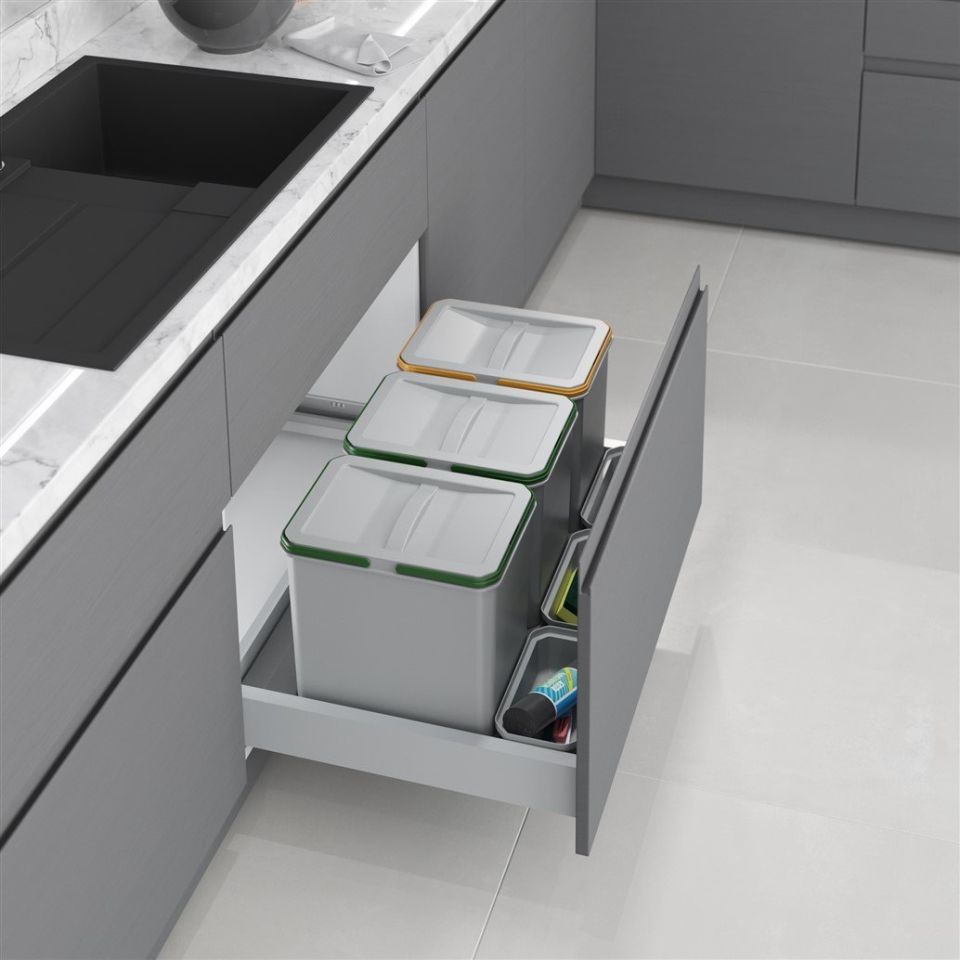 Çekmece İçi Çöp Kovası 80 cm (Manuel) 48 + 3 Lt. Gri