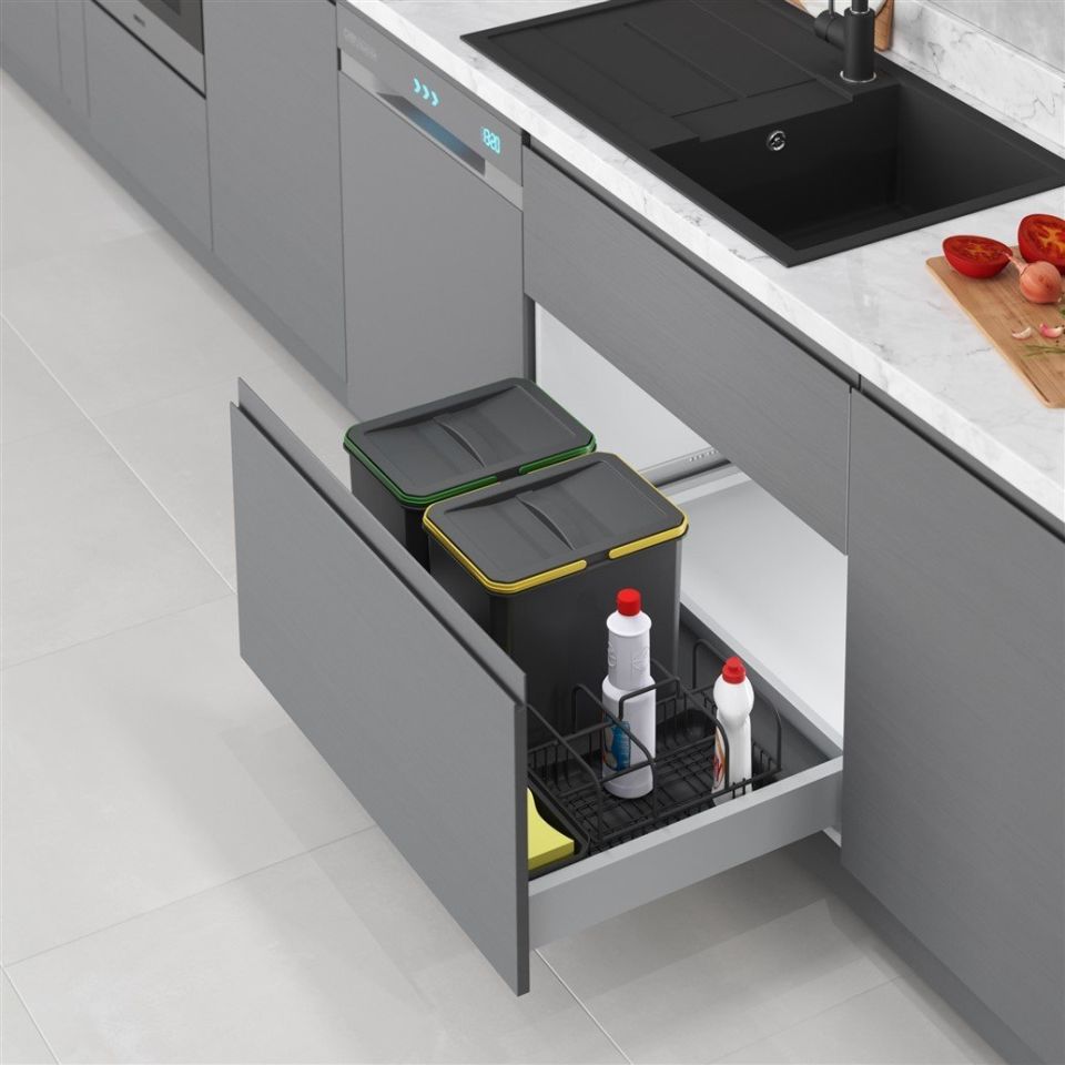 Çekmece İçi Çöp Kovası Taşınabilir Sepetli 80 cm (Frenli) Antrasit