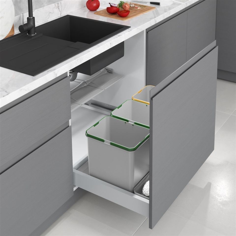 Çekmece İçi Çöp Kovası 80 cm (Otomatik) 48 + 3 Lt. Gri