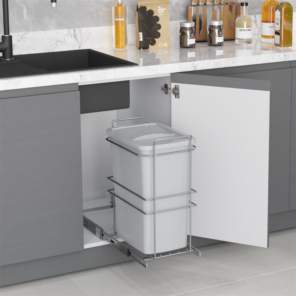 Bağımsız Çöp Kovası 35 Lt. (Frenli) Gri