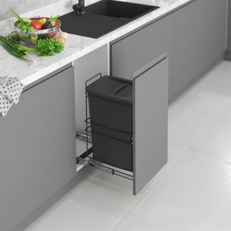 Kapağa Monte Çöp Kovası 35 Lt. (Frenli) Antrasit
