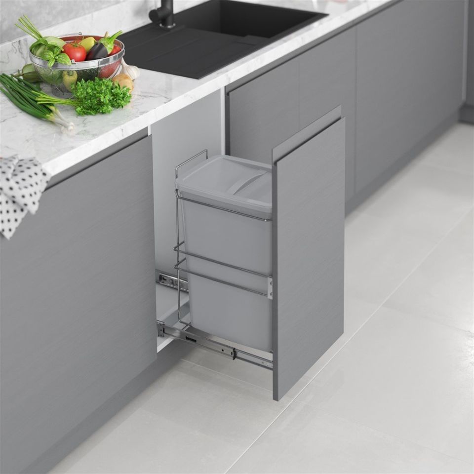 Kapağa Monte Çöp Kovası 35 Lt. (Frenli) Gri