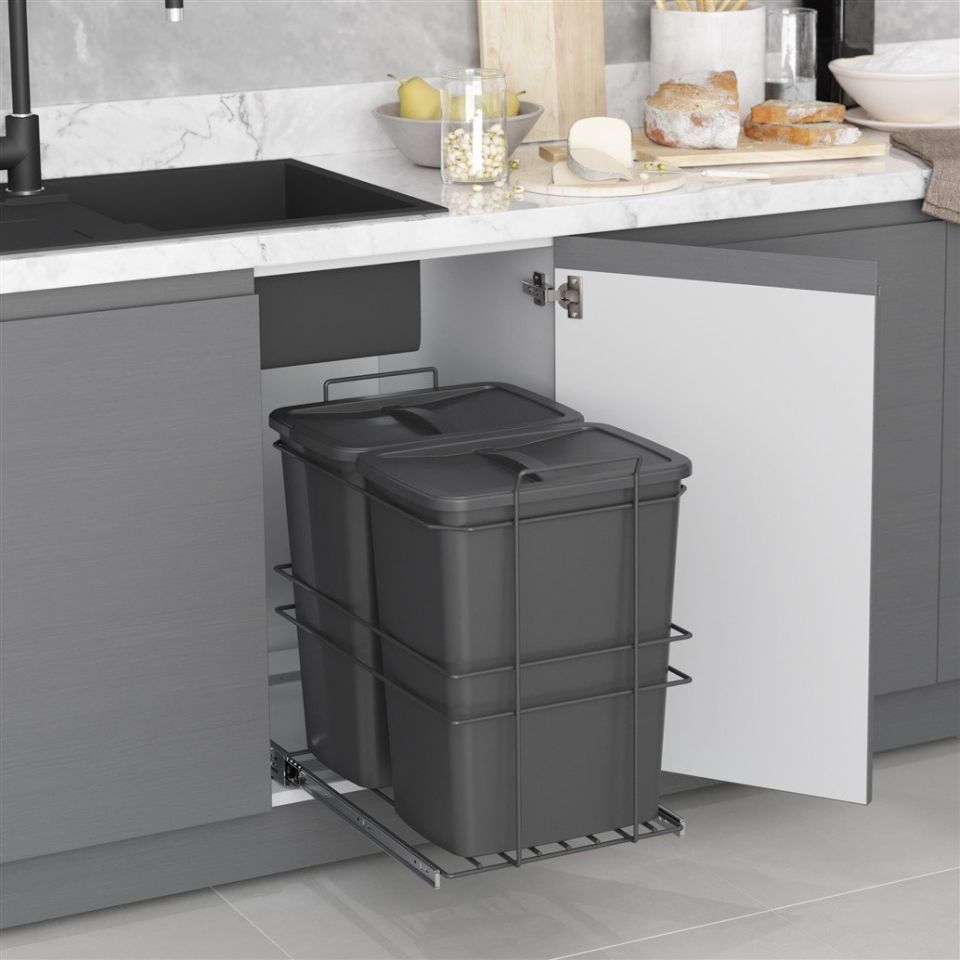 Bağımsız Çöp Kovası 35+35 Lt. (Frenli) Antrasit