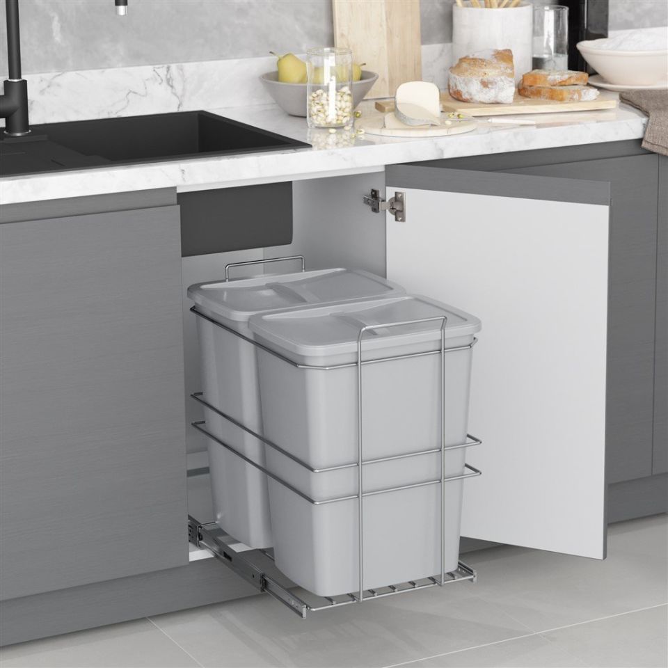 Bağımsız Çöp Kovası 35+35 Lt. (Frenli) Gri