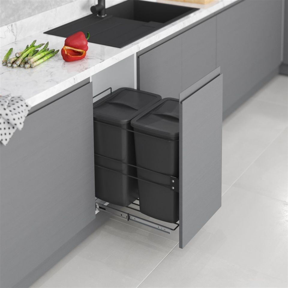 Kapağa Monte Çöp Kovası 35+35 Lt. (Frenli) Antrasit