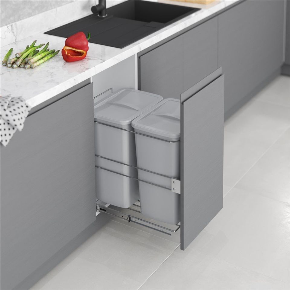 Kapağa Monte Çöp Kovası 35+35 Lt. (Frenli) Gri