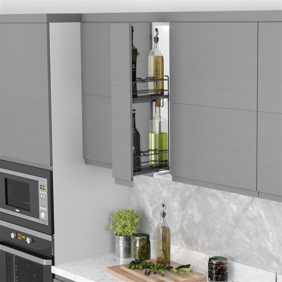 Çift Açılım Tandem Raylı Ahşap Tabanlı Mini Şişelik Antrasit