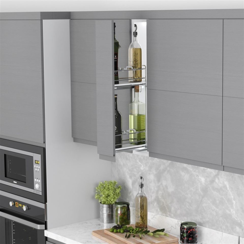 Çift Açılım Tandem Raylı Ahşap Tabanlı Mini Şişelik Krom